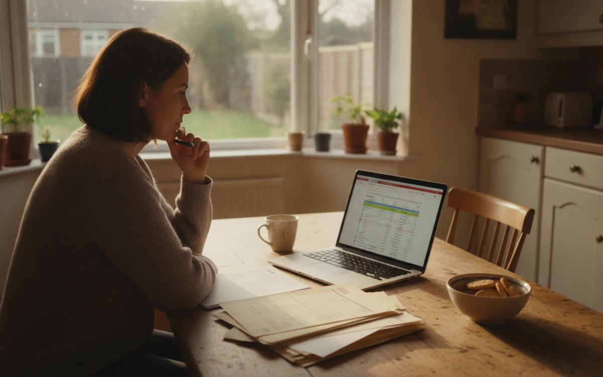 UK homeowner comparing deals at a kitchen table to understand a mortgage rate rise
