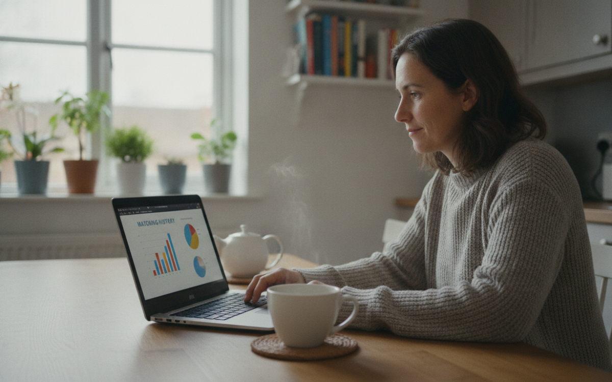 A UK viewer at a laptop reviewing tv licence changes and their watching habits